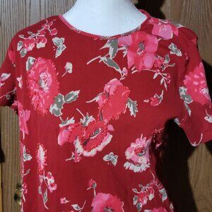 Women’s Casual Red Flowered Blouse – Medium (Imported)